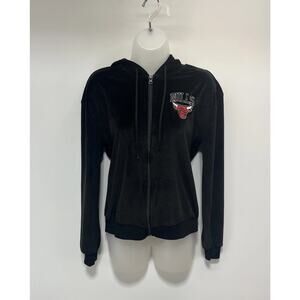 NBA Chicago Bulls Black Velour Patch Logo Zip Up Hoodie Sweatshirt Sz Small